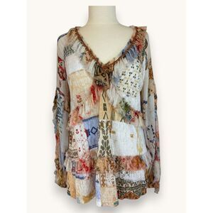 Anthropologie Tiny Sheer Patchwork Boho Blouse Flowy Peasant Top Festival M